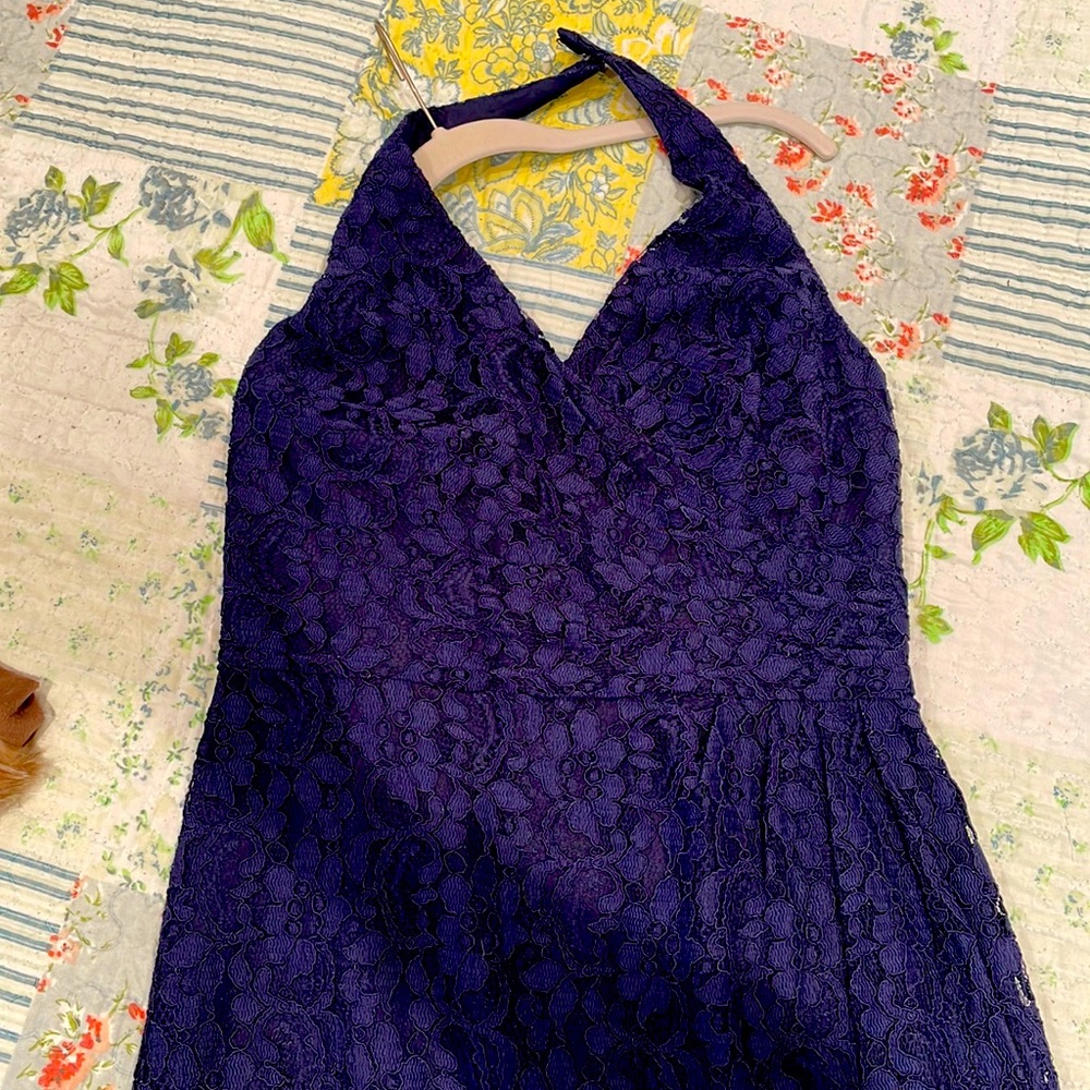 SOLD!! All Over Lace Halter Sheath Dress Navy Blue